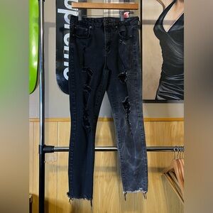 Women's Aero High Rise Black skinny Jeans 5-Pocket Stretch Distressed Size 10
